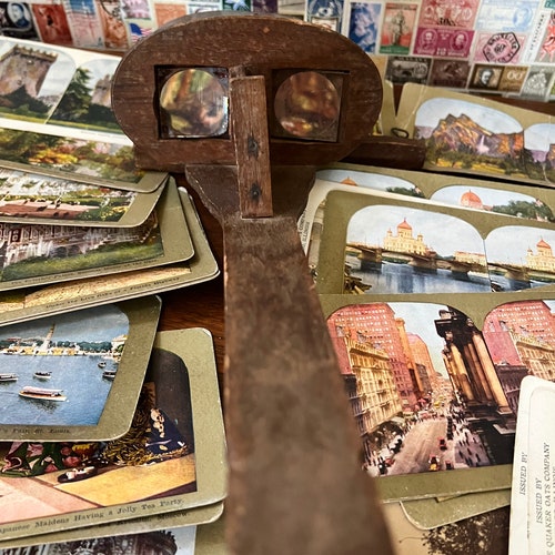 Antique Stereoviewer and shops Around the World 1906 Cards Stereoscope