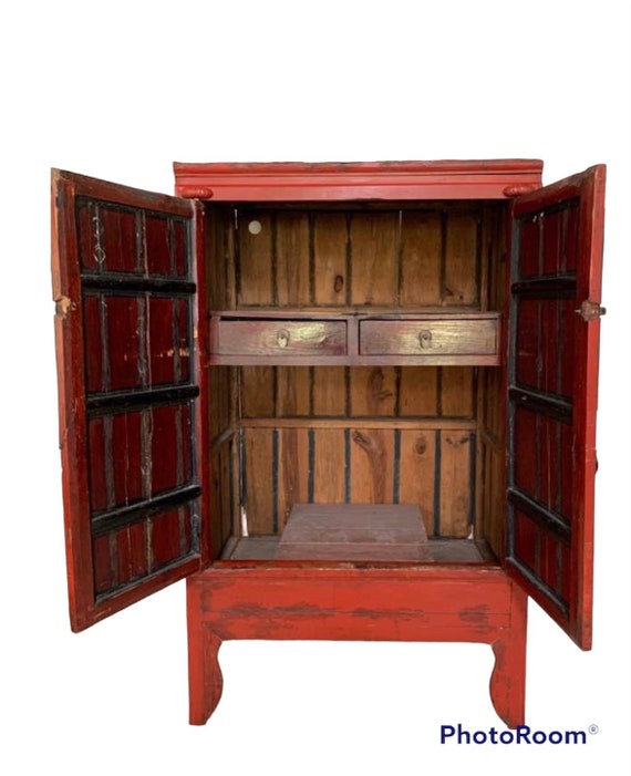 Antique Red Lacquer Wedding Cabinet from China - 19thC Antique Red Lacquer Wedding Cabinet from China - 19thC