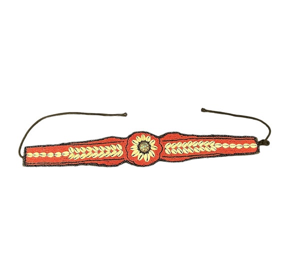 Vintage Tribal Cowrie Shells Beaded Belt With Tur… - image 1