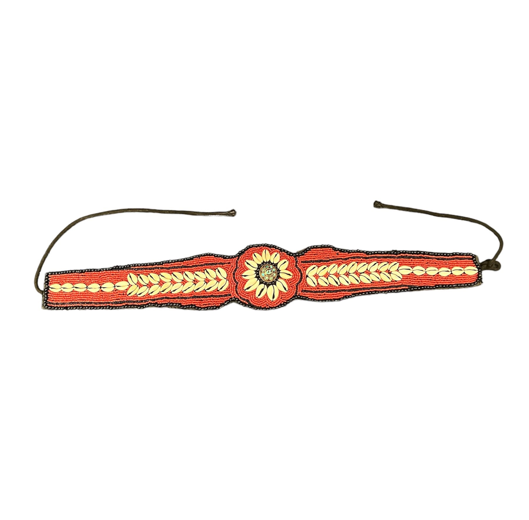 Vintage Tribal Cowrie Shells Beaded Belt With Turquoise  display picture 1