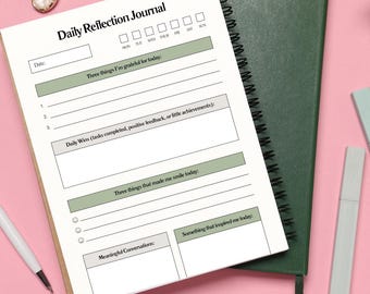 Dagelijks reflectiedagboek | Mindfulness- en dankbaarheidsplanner | Werkboek Zelfbewustzijn | Journaal voor geestelijke gezondheid | Afdrukbare pdf