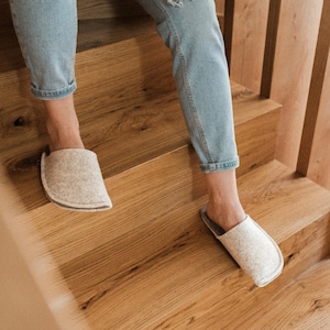 Pantuflas de lana - Pantuflas naturales sin cordones - Zapatillas de casa neutras