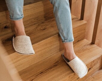 Slippers from Wool - Natural Slip-on Slippers - Gender Neutral House Shoes