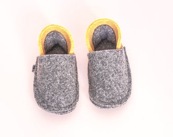 Wool Felt Toddler Slippers: Gray & Peach Kids Shoes