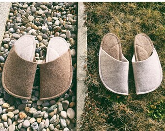 Natural Slippers. Beige and Light Brown Slippers. Wool Felt Slippers.