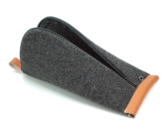 Black Leather Bag - Mens Dopp Kit - Felt Pouch