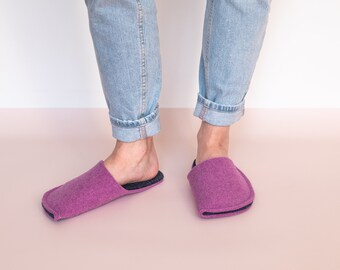 Purple Slippers for Women Made of Wool Felt