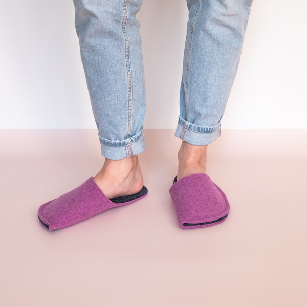 Purple Slippers for Women Made of Wool Felt