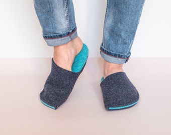 Wool Felt House Slippers: Navy Blue Japanese Style