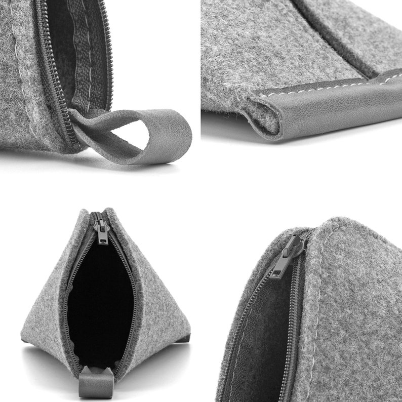 Leather Dopp Kit Felt Toiletry Bag Large Pencil Case image 7