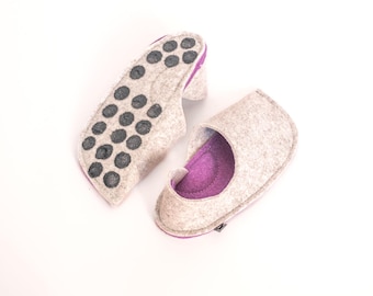 Wool Felt Moccasins Women: Purple House Slippers
