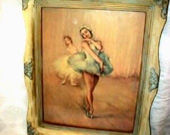Vintage Aqua Ballet Ballerina Print 1950s Pal Fried Cottagecore Ornate Custom Frame Stunning