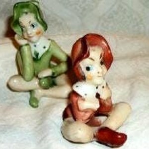 Vintage 1940s Pixie Elf Figurines: HP Porcelain, Occupied Japan