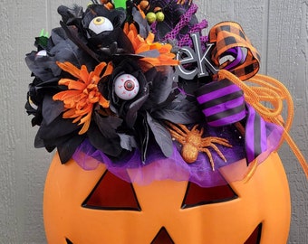 Large Witch Jack O Lantern Pumpkin Floral Arrangement
