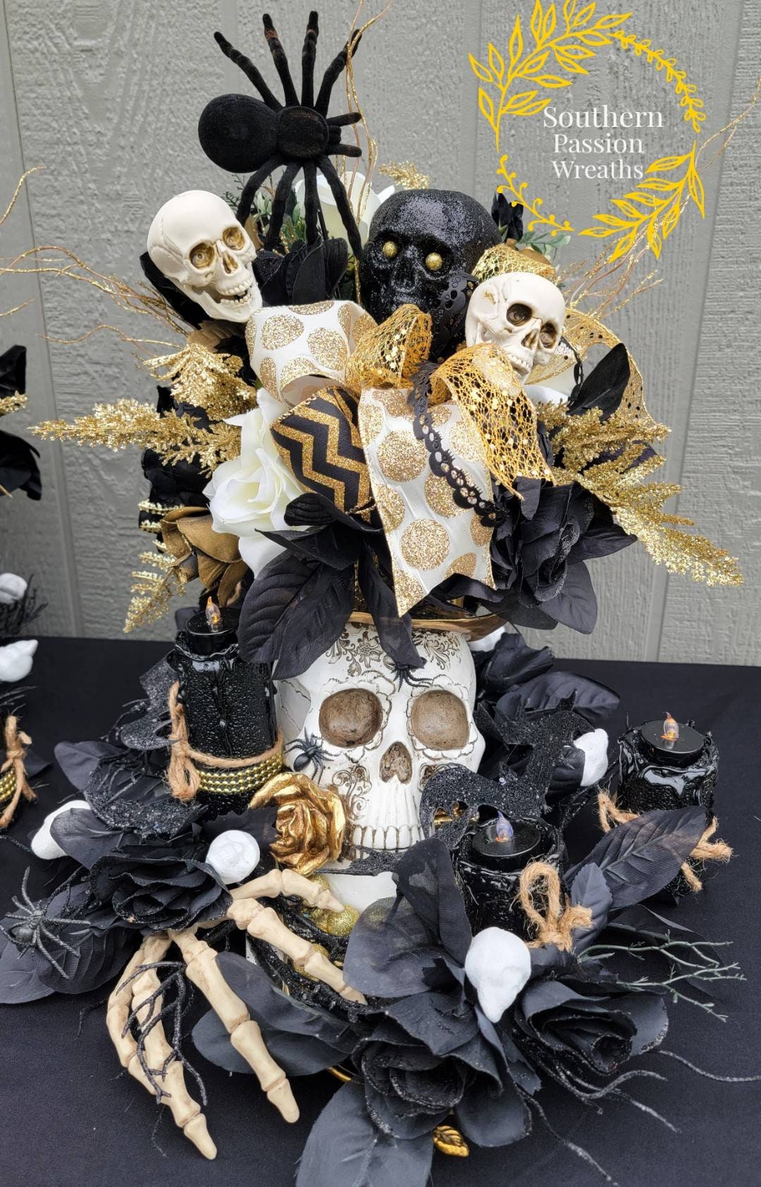 Midnight Goth Skull Centerpiece With Light up Candles. Halloween Day of ...