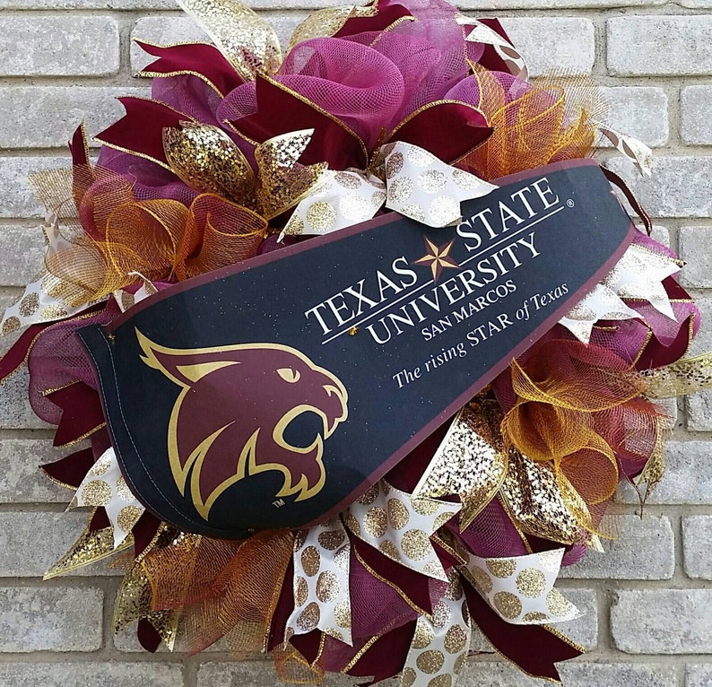 Texas State University San Marcos Bobcats Wreath Texas State Etsy Texas state university san marcos bobcats wreath texas state etsy