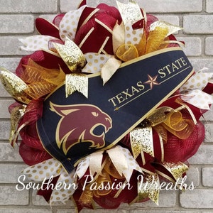 Texas State University San Marcos Bobcats Wreath Texas state Spirit Bobcat wreath Office home wreath MADE TO ORDER best seller