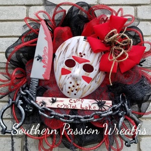 Jason Friday the 13th Halloween Wreath Camp Crystal Lake Spooky Horror Wreath Halloween decor  MADE TO ORDER best seller!