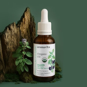 ImunON Organic Greek Oregano Oil– Extra Strength 86-90% Carvacrol – Vegan, Non-GMO, Gluten-Free 30 ml