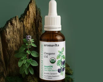 ImunON Organic Greek Oregano Oil– Extra Strength 86-90% Carvacrol – Vegan, Non-GMO, Gluten-Free 30 ml