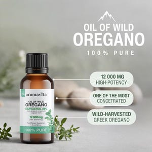 Aromavita Organic Wild Greek Oregano Oil — 86% Carvacrol — Digestive Comfort & Seasonal Support, 30 ml