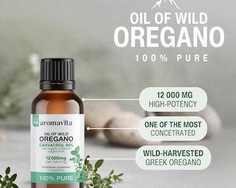 Aromavita Organic Wild Greek Oregano Oil — 86% Carvacrol — Digestive Comfort & Seasonal Support, 30 ml