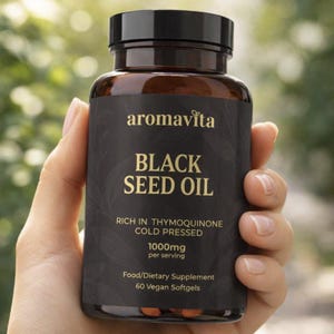 Aceite de semilla negra prensado en frío 1000 mg – Cápsulas blandas veganas, Nigella Sativa para apoyar el sistema inmunológico.