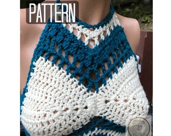 Pattern, bralette pattern PDF, Crochet crop top pattern, boho crop top, hippy crop top pdf, festival top pdf,, cream and teal crop top