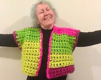 Crochet Pattern, Crazy Big Cropped Vest,  Super Bulky Crochet vest pattern, Oversized crochet vest pattern, oversized chunky vest pattern
