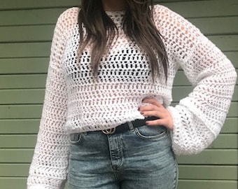 Crochet Pattern, CropTop,  Crochet crop top pattern, Summer top crochet pattern, long sleeve crop top, summer cover up crop top