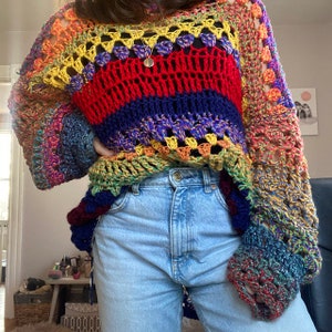 Crochet Pattern, Happy Hippy Sweater, Hippie Crochet Sweater pattern, Boho sweater pattern, hippie sweater, oversized crochet pattern image 3