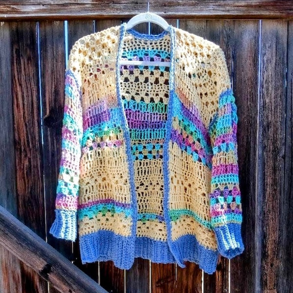 Crochet Cardigan Pattern, Happy Hippy Cardigan,  Hippie Crochet Cardigan pattern, Boho cardigan pattern, oversized cardigan pattern