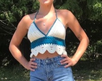 Crochet Bralette Pattern, festival boho top. Halter Crop Top PDF (Digital Download)