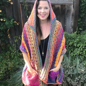 Crochet Pattern, Hooded pocket shawl, Boho style, crochet pocket shawl , crochet readers wrap pattern, hooded wrap with pockets pdf, wrap image 4