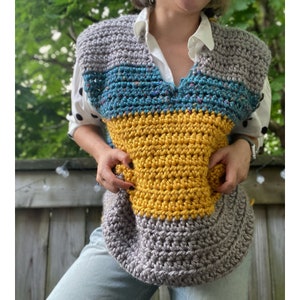 Crochet Pattern, Fabulous Sweater Vest,  Chunky Crochet Sweater vest pattern, Oversized crochet vest pattern, oversized chunky vest pattern