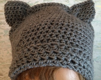 Crochet Cat Hat Pattern, Easy Beginner Hat with Ears (PDF Download)