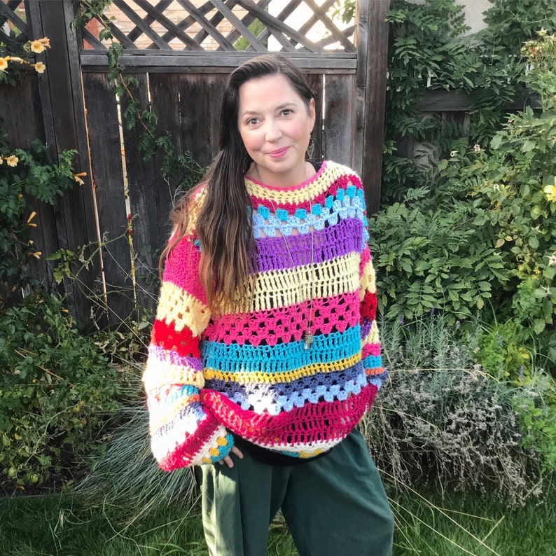 Crochet Pattern, Happy Hippy Sweater, Hippie Crochet Sweater pattern, Boho sweater pattern, hippie sweater, oversized crochet pattern image 2