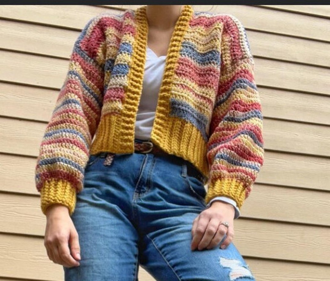 Crochet Cardigan Pattern, Colour Block Cropped Cardigan, Cropped
