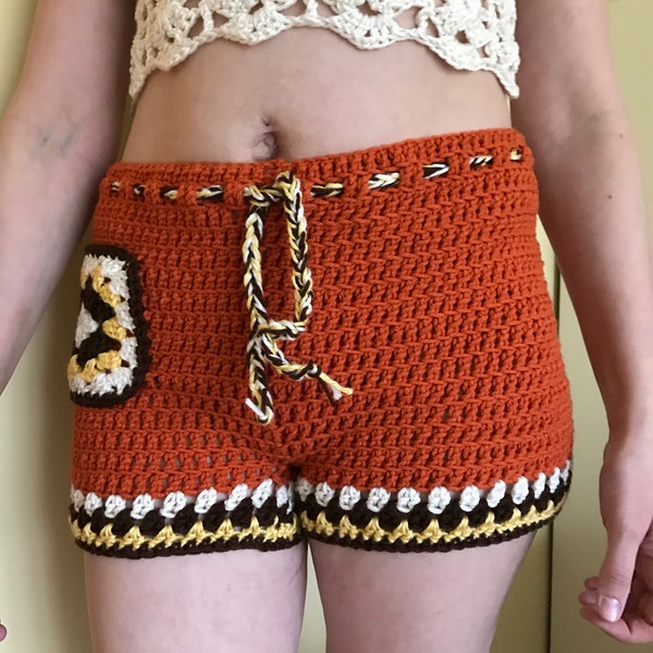 Pattern, Shorts pattern PDF, crochet retro hippy shorts pattern, beach cover up, Boho shorts pattern, instant download,  festival shorts,