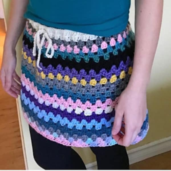 Granny Stripe Skirt crochet pattern, Crochet Granny StripeSkirt Pattern, boho crochet skirt pdf, easy granny style skirt, festival skirt