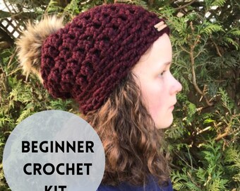 DIY Beginner Hat Kit. DIY Beanie. Beginner Friendly,  DIY Crochet Kit,  Beginner crochet hat kit, Crochet beanie kit