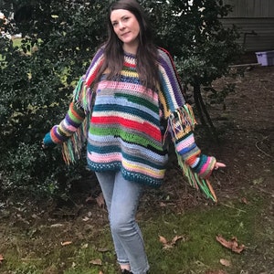 Crochet pattern,  Crochet Sweater pattern, Happy Scrappy Sweater, stash buster sweater patter, crochet sweater pdf