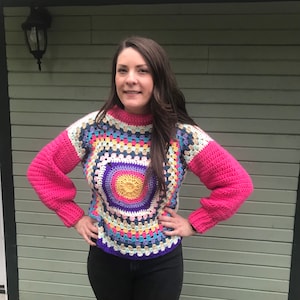 Crochet Pattern, Sunny Granny Square Sweater, Granny Square Sweater pattern, Boho sweater pattern, hippie sweater, granny square top pattern
