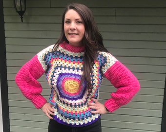 Crochet Pattern, Sunny Granny Square Sweater, Granny Square Sweater pattern, Boho sweater pattern, hippie sweater, granny square top pattern