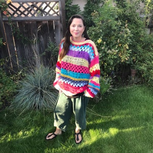 Crochet Pattern, Happy Hippy Sweater, Hippie Crochet Sweater pattern, Boho sweater pattern, hippie sweater, oversized crochet pattern image 5