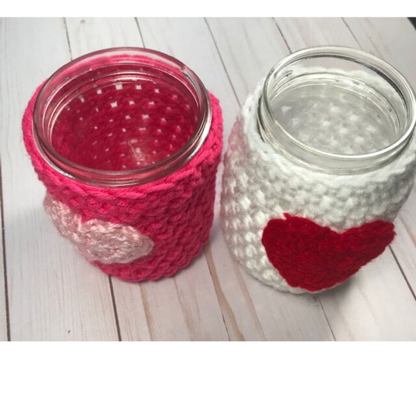 Mason Jar Cozy Crochet Pattern, heart mason jar cozy pattern,   Easy and Quick mason jar cozy pattern, mason jar, beginner friendly corchet