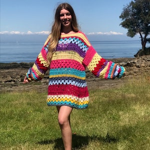 Crochet Pattern, Happy Hippy Sweater, Hippie Crochet Sweater pattern, Boho sweater pattern, hippie sweater, oversized crochet pattern image 1