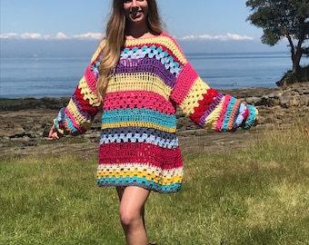 Crochet Pattern, Happy Hippy Sweater,  Hippie Crochet Sweater pattern, Boho sweater pattern, hippie sweater, oversized crochet pattern