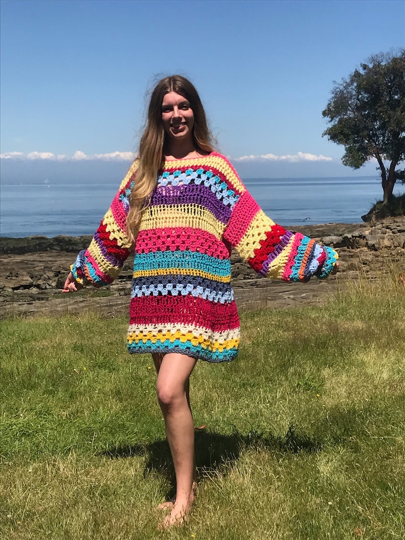 Crochet Pattern, Happy Hippy Sweater, Hippie Crochet Sweater pattern, Boho sweater pattern, hippie sweater, oversized crochet pattern image 1