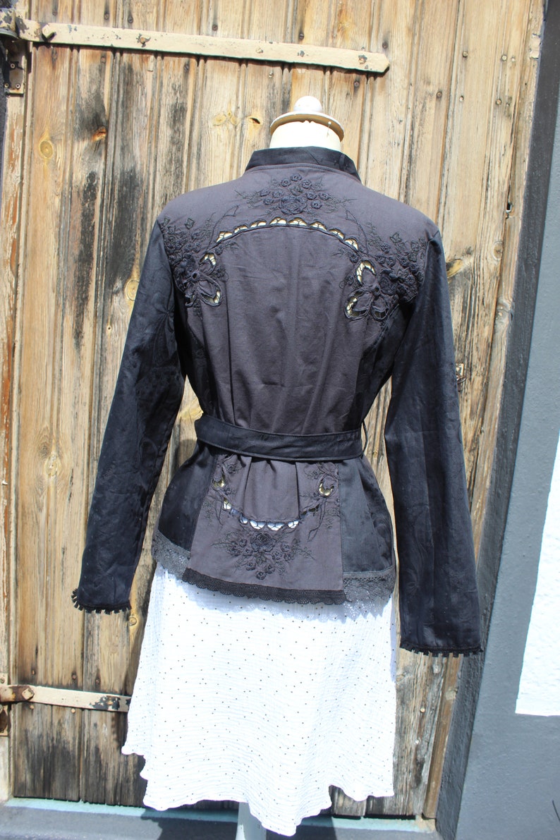 Veste patchwork noire réalisée en nappes teintes taille 38, unique image 7